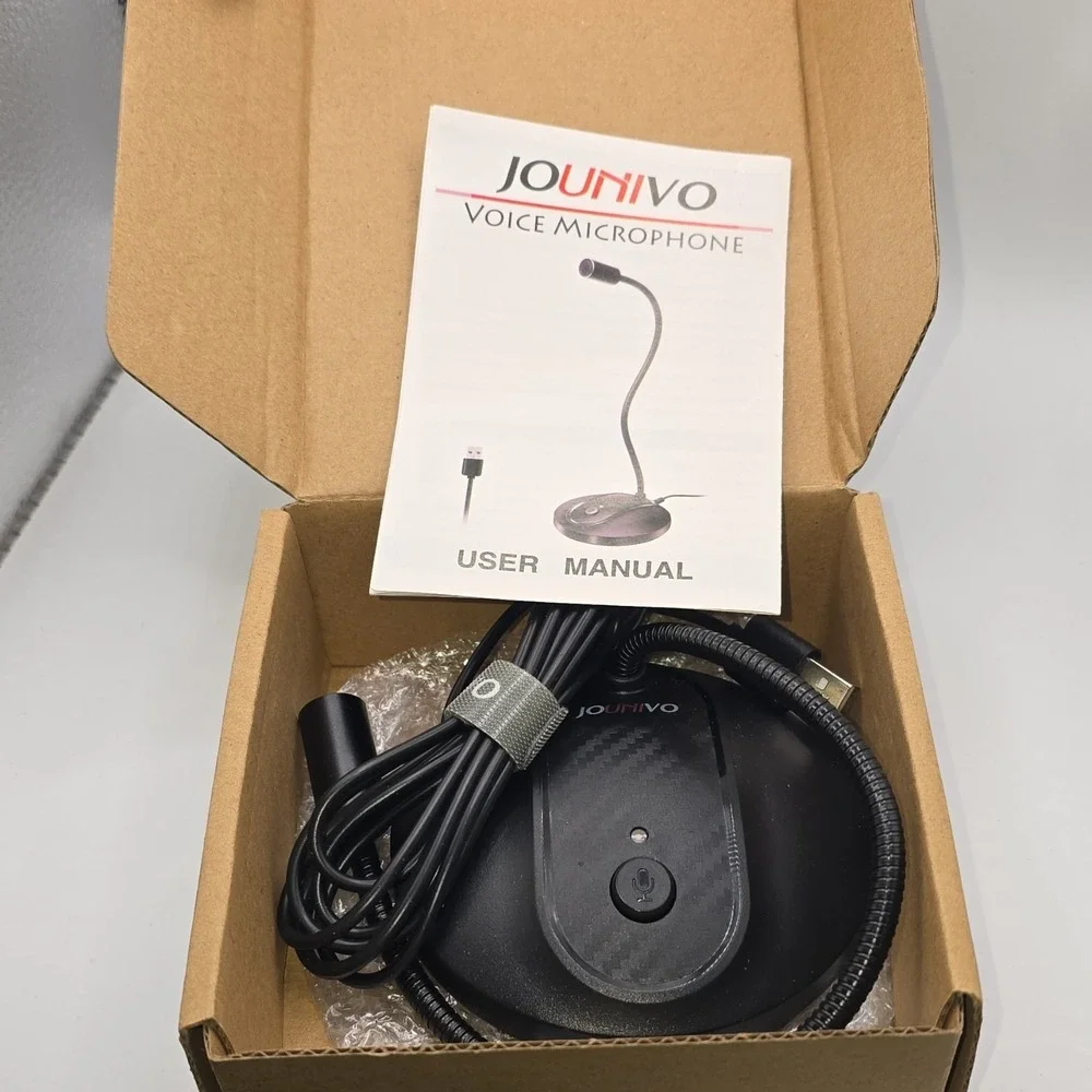 Jounivo JV-601 USB Gooseneck Desktop Microphone, Mute Button, Black